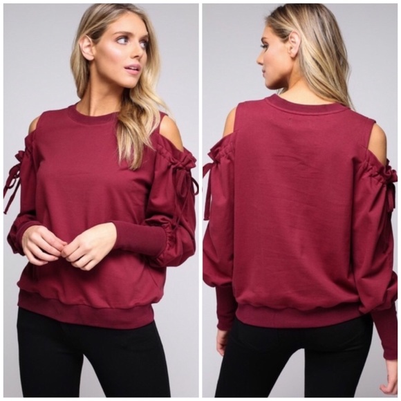 ❄️BURGUNDY COLD SHOULDER TOP - Picture 4 of 9